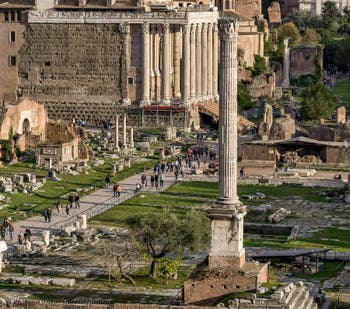 The Foca Column in the Roman Forum in Rome in Italy