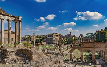 The Roman Forum and the Saturn Temple Columns, in Rome in Italy