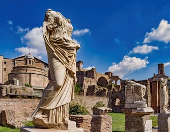 Vestal' Statue along the Vestals Atrium in the Roman Forum in Rome in Italy