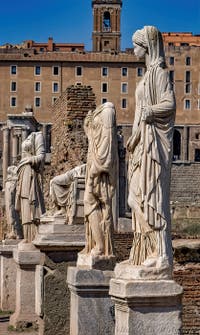 The Vestals' Statues along the Vestals Atrium in the Roman Forum in Rome in Italy