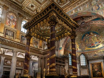 Baldaquin and main altar of the Basilica of Saint Mary Major in Rome