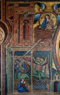 Mosaics of Gaddo Gaddi, apparition of the Virgin in a dream to the patrician Giovanni, lodge of blessings of the Basilica of Saint Mary Major