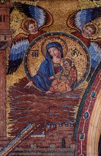 Mosaic by Gaddo Gaddi, apparition of the Virgin in a dream to the patrician Giovanni, box of blessings of the Basilica of Saint Mary Major