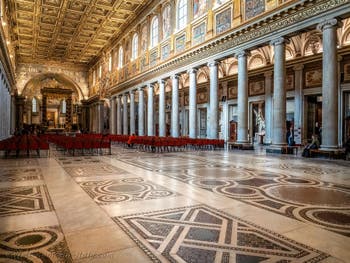 The cosmatesque marble pavement in the central nave of the Basilica of Saint Mary Major in Rome