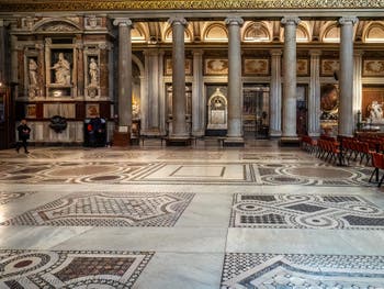 The cosmatesque marble pavement in the central nave of the Basilica of Saint Mary Major in Rome
