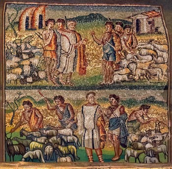 Jacob asks Laban to reward him for his services, the sharing of the flocks, Mosaics left lateral side in the Basilica of Saint Mary Major in Rome