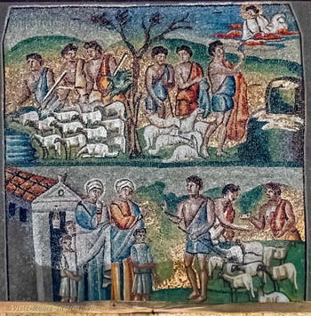 God orders Jacob to return to his homeland, Jacob leaves Rachel and Lia, Mosaics left lateral side in the Basilica of Saint Mary Major in Rome
