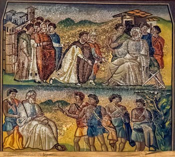 Jacob buys the field where the tents are pitched, announcement of the abduction of Dinah Jacob's daughter, Mosaics left lateral side in the Basilica of Saint Mary Major in Rome