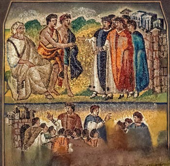 The princes of the city of Shechem deal with Jacob on the marriage of his daughter Dinah and encourage the inhabitants to be circumcised, Mosaics on the left lateral side in the Basilica of Saint Mary Major in Rome
