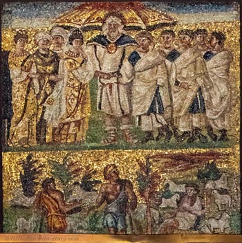 Moses marries Sephora and Moses a shepherd before the burning bush, Mosaics on the right side in the Basilica of Saint Mary Major in Rome