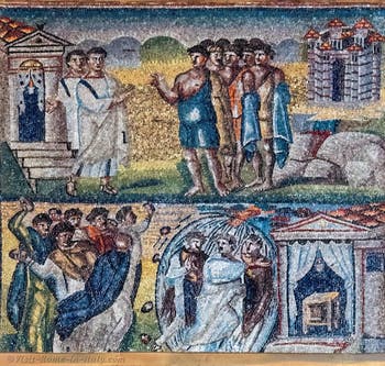Return of the scouts from the land of Canaan and revolt of the people of Israel against Moses Aaron and Joshua, Mosaics right lateral side in the Basilica of Saint Mary Major in Rome