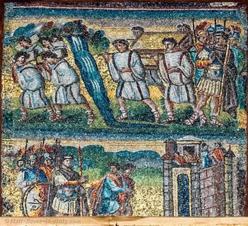 Miraculous crossing of the Jordan with the Ark, scouts sent to Jericho, Mosaics on the right side in the Basilica of Saint Mary Major in Rome