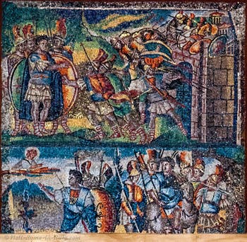 Siege of the Amorites at Gabaon, messengers ask Joshua for help, God appears to Joshua who is marching against Gabaon, Mosaics on the right lateral side in the Basilica of Saint Mary Major in Rome