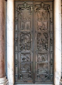 The bronze door of the portico of the Basilica of Saint Mary Major in Rome