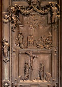 The bronze door of the portico of the Basilica of Saint Mary Major in Rome