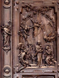 The bronze door of the portico of the Basilica of Saint Mary Major in Rome