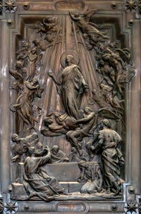 The bronze door of the portico of the Basilica of Saint Mary Major in Rome