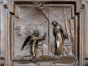 The bronze door of the portico of the Basilica of Saint Mary Major in Rome
