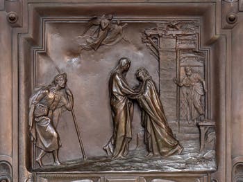 The bronze door of the portico of the Basilica of Saint Mary Major in Rome