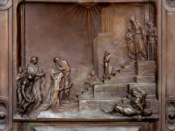 The bronze door of the portico of the Basilica of Saint Mary Major in Rome