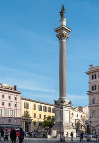 Roman column surmounted by a statue of the Virgin in the square of Saint Mary Major in Rome