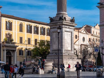 Roman column surmounted by a statue of the Virgin in the square of Saint Mary Major in Rome