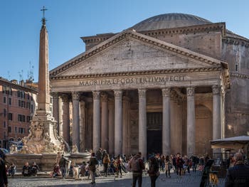 Outside of the Pantheon Basilica in Rome Italy