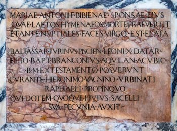 Tombstone in memory of Maria Bibbiena, Raphael's lover, Third Aedicula of the Pantheon in Rome, Italy
