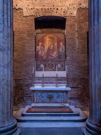 Virgin and Child on Throne, Madonna della Clemenza, Madonna Cancellata, fifth chapel of the Pantheon in Rome, Italy