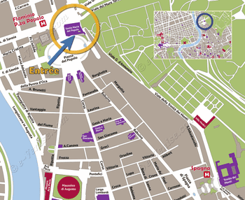 Location map of Santa Maria del Popolo in Rome, Italy Location map of Santa Maria del Popolo in Rome, Italy