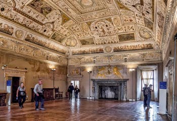 The library room of Castel Sant' Angelo with Luzio Luzi's frescoes, in Rome in Italy