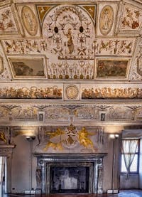 The library room of Castel Sant' Angelo with Luzio Luzi's frescoes, in Rome in Italy