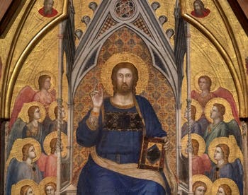 Giotto di Bondone, verso of Stefaneschi Triptych Altarpiece, the Blessing Christ, at the Vatican Museum in Rome