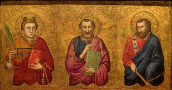 Giotto di Bondone, Stefaneschi Triptych, Predella of Saint Peter, Saint Stephen and Saint Bartholomew, at the Vatican Museum in Rome