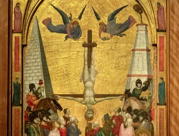 Giotto di Bondone, verso of Stefaneschi Triptych Altarpiece, Crucifixion of Saint Peter, at the Vatican Museum in Rome