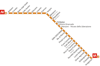 Map of Metro Line A Rome in Italy